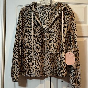 Free Haven Medium Leopard Print,  Furry, Zip-Front Hoodie with Pouch Pocket